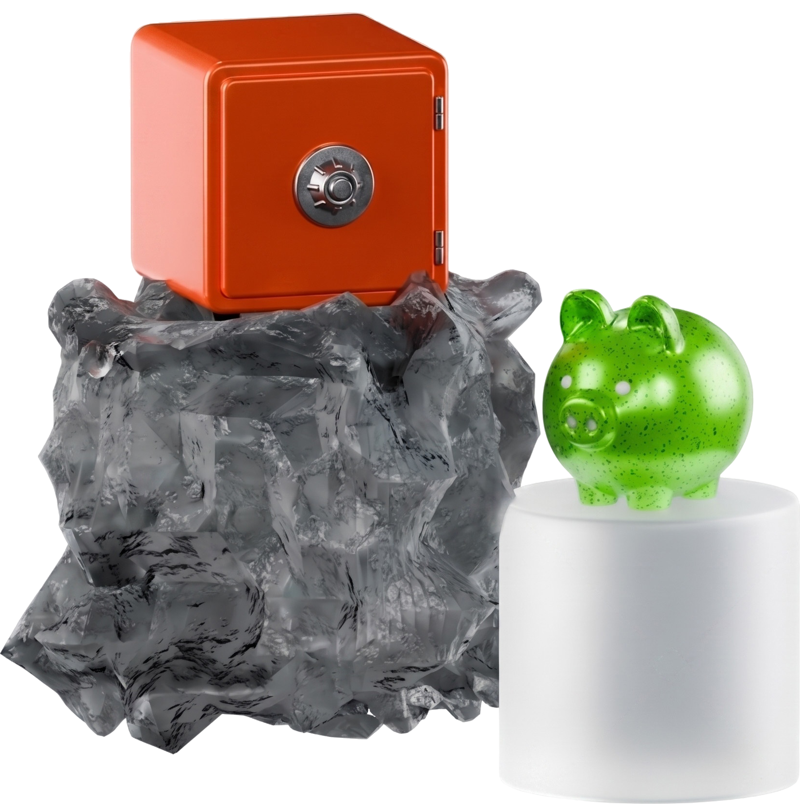 Illustration of a safe and a piggy bank representing loan options
