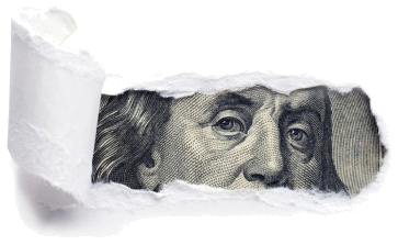 Illustration of a banknote revealed behind torn paper