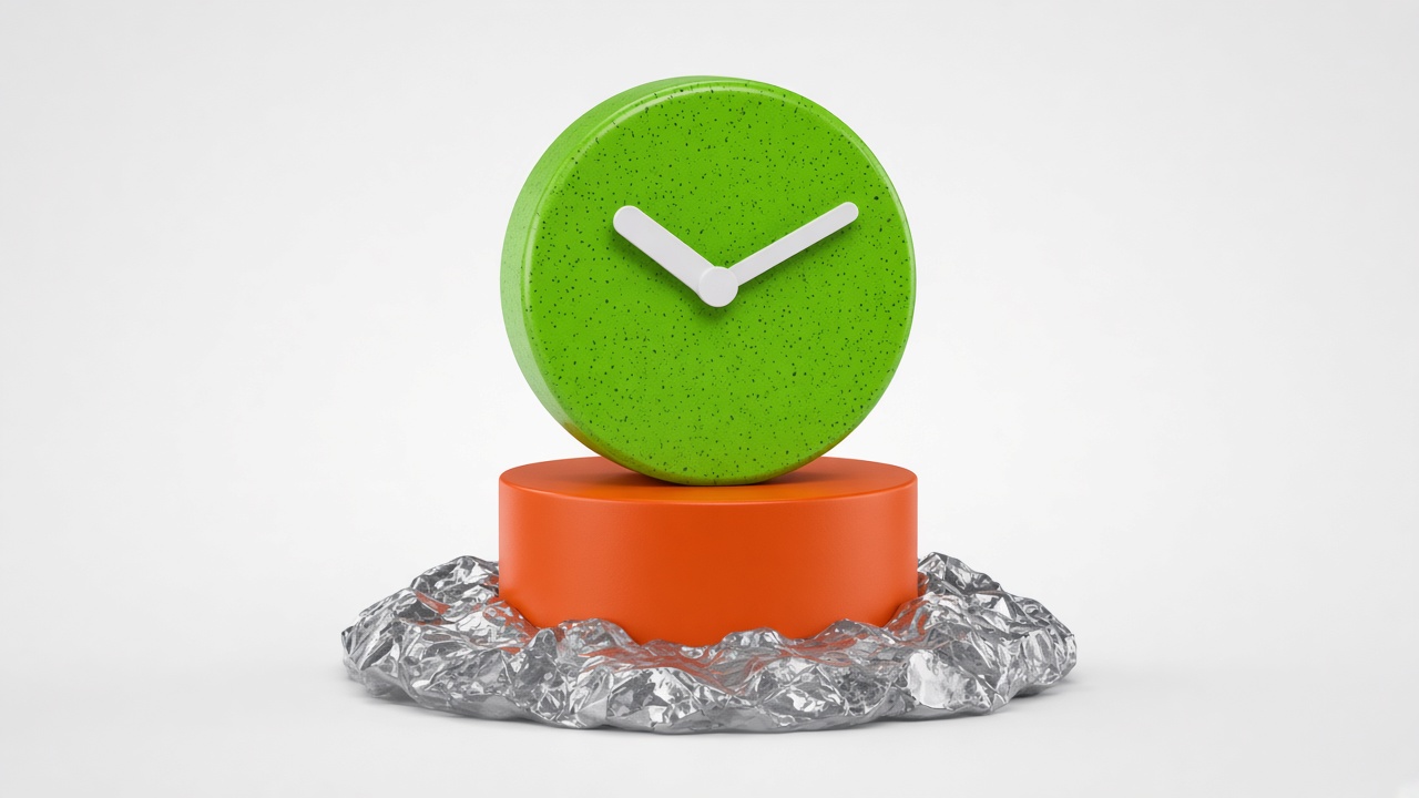 Illustration of a green clock on an orange stand